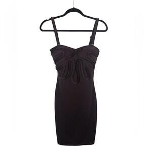 Kardashian Kollection Dress Bodycon Adjustable Straps Ruffled Trim Burgundy